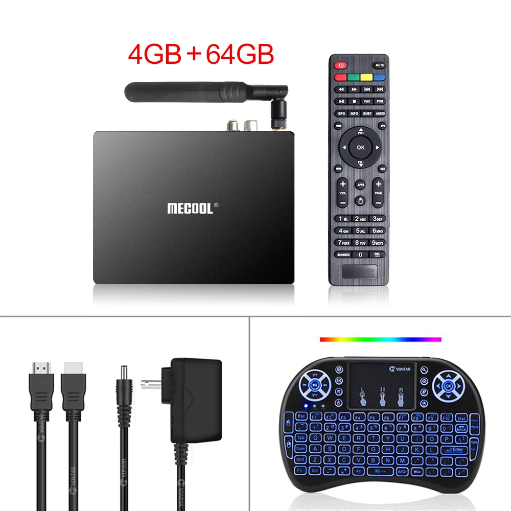 Mecool K7 Smart tv Box Android 9,0 DVB-T2/S2/C четырехъядерный процессор Amlogic S905X2 4 Гб ОЗУ 64 Гб ПЗУ 4K 2,4/5G двойной wifi 1000 м телеприставка - Цвет: Box Backlit i8