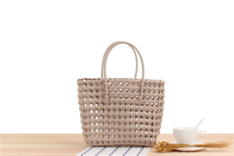 Hand Series PVC Woven Carrying Shopping Basket Colorful Waterproof Beach Plastic Women's Bag