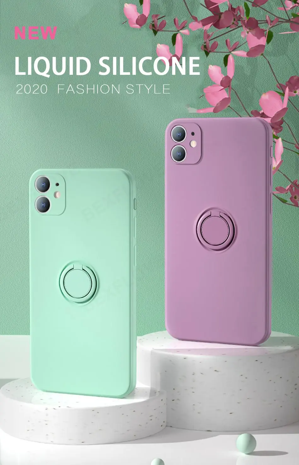 Ring Phone Case For iPhone 11 Pro XS Max XR X XS 7 8 Plus SE 2 2020 Cases Magnetic Liquid Silicone Car Holder Stand Cover Strap