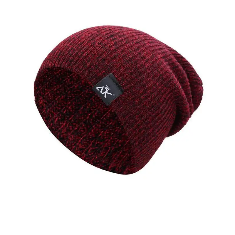 Зимняя вязаная шляпа теплая свободная тканая шапка уличная Лыжная мягкая шапочка Женская Мужская однотонная вязаная шерстяная шапка - Цвет: C
