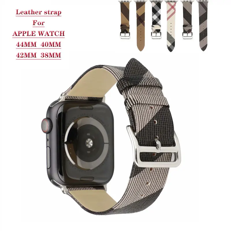 2020 Plaid Pattern Leather Bracelet Strap for Apple Watch 5 4 44/42MM Replacement Wristband Belt for iWatch Series 3 2 1 40/38MM