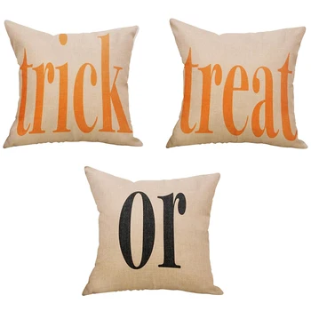 

3Pcs Trick or Treat Halloween Cotton Linen Home Decor Throw Pillow Covers
