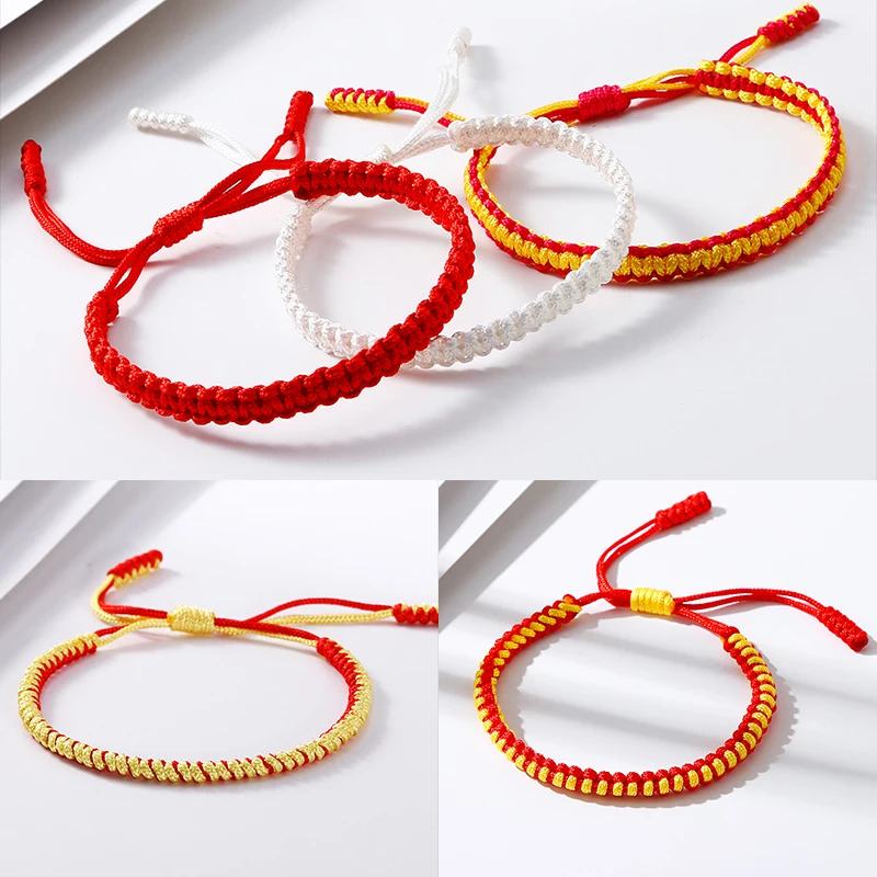 Модные браслеты на удачу ручной работы красно-желтые регулируемые стандартные