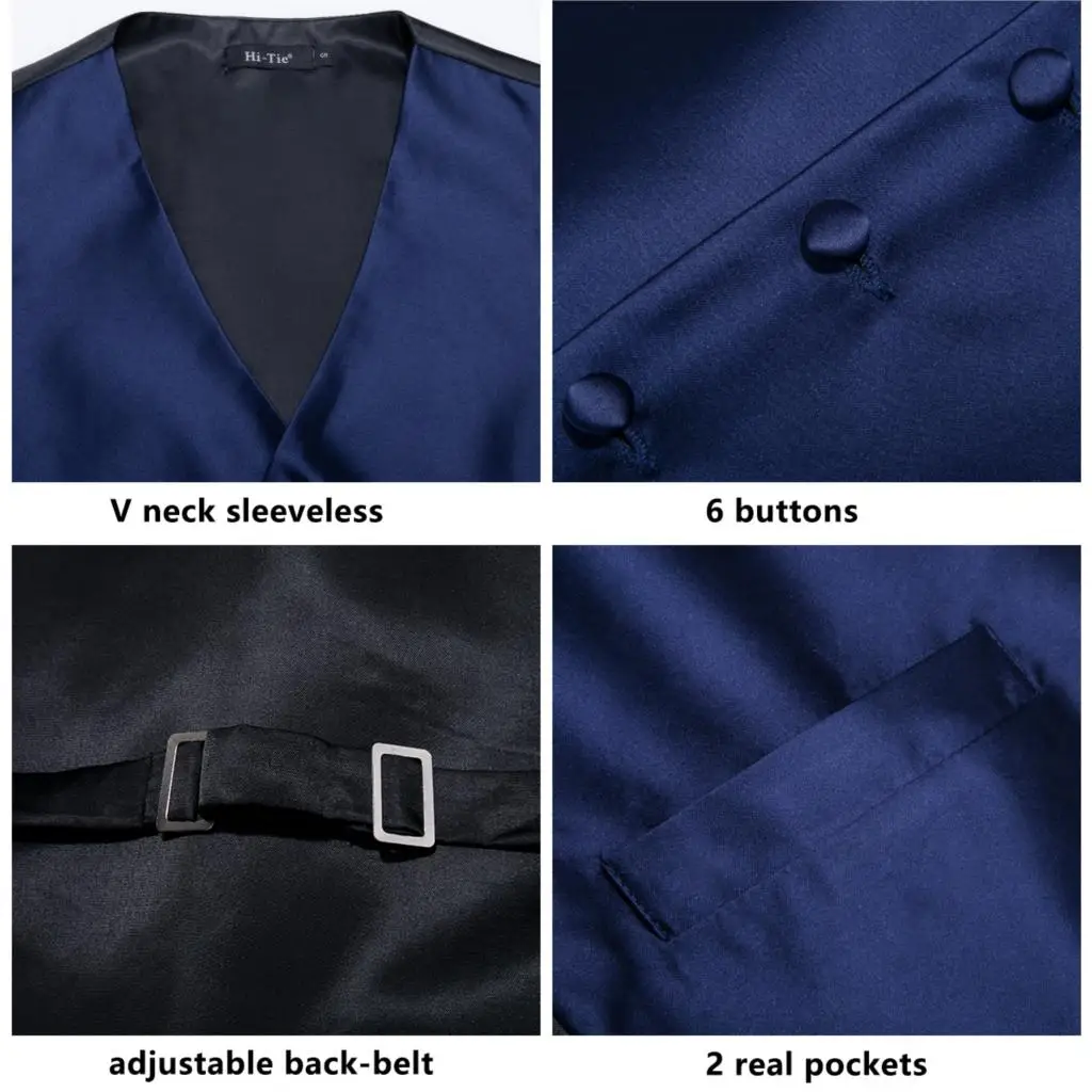 Hi-Tie Solid Blue Suit Vest Men's V-neck Sleeveless Waistcoat Vest Party wedding Tie Beckham Vest Suit Pocket Square Cufflinks Hi-Tie Solid Blue Suit Vest Men's V-neck Sleeveless Waistcoat Vest Party wedding Tie Beckham Vest Suit Pocket Square Cufflinks