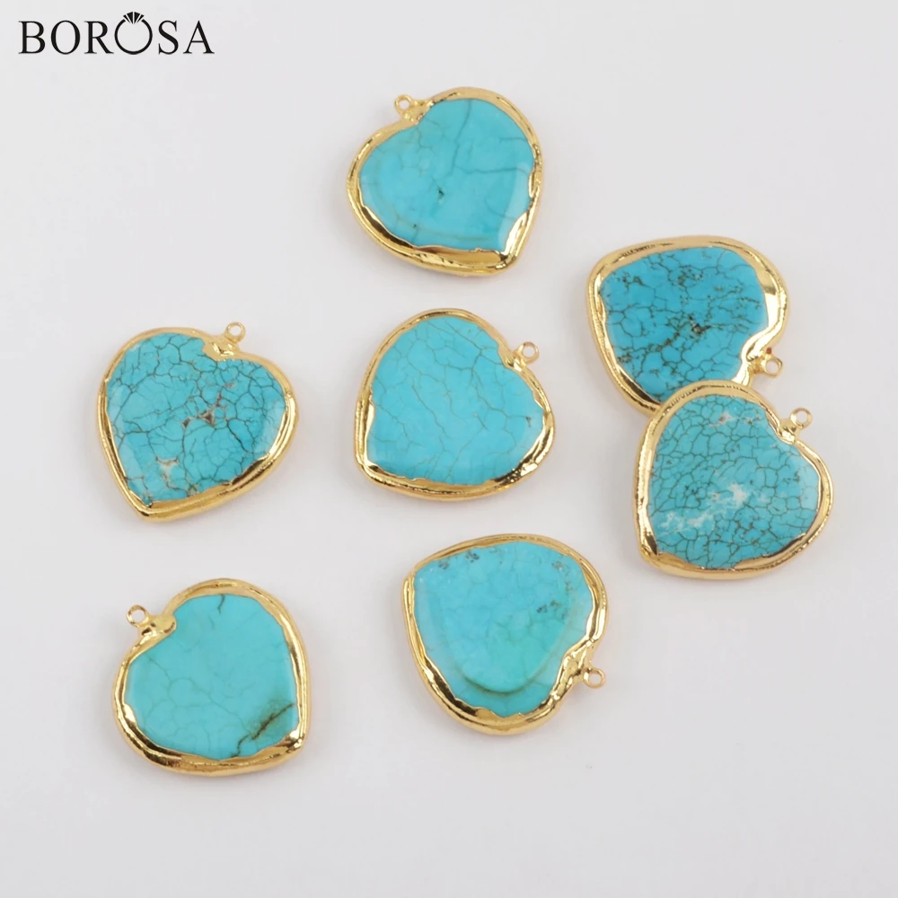 

BOROSA 10Pcs Fashion Gild Heart Shape Blue Howlite Charm Turquoises Charms Jewelry Accessories for Necklace Making G1873