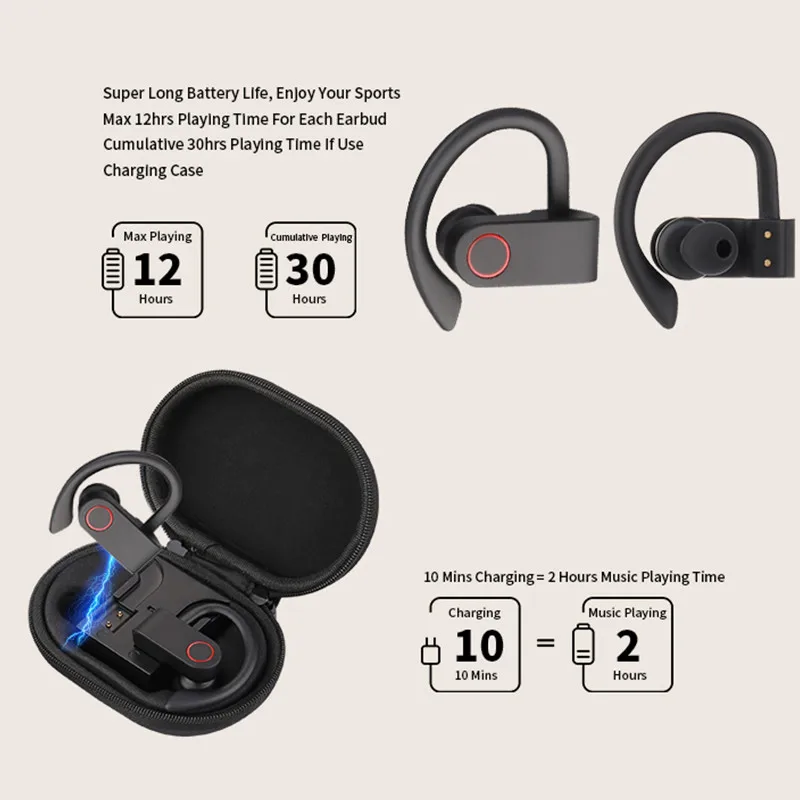 A9 Sweatproof Wireless Bluetooth TWS Earphone Stereo Earbuds with Charge Box for Yoga Gym Jogging Hiking Cycling Headphone | Электроника