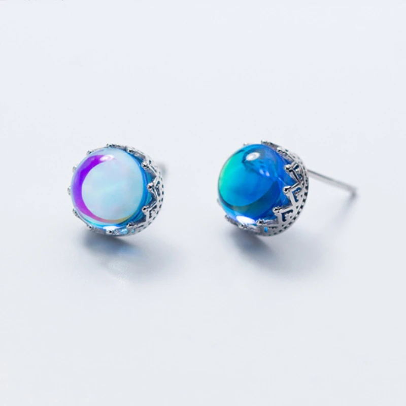 

Trendy stud earrings for women sterling 925 silver fine jewelry Blue opal stone earlobe piercing studs ear spike studs gifts