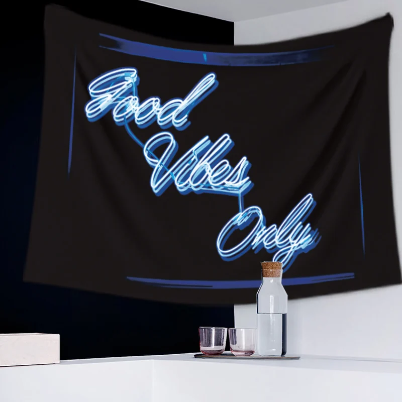 

Good Vibes Only Words in Neon Light Tapestry Wall Hanging Blanket Yoga Beach Mat Decoration For Livingroom Home Decor