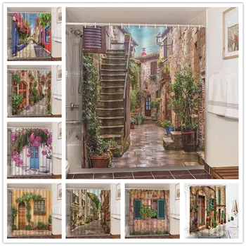 

Garden Flowers Scenery Shower Curtains Decoration Waterproof Fabric Bath Curtain Bathroom Door Screens Home Hotel Decor Washable