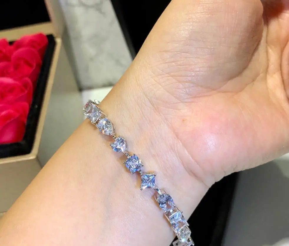 925 пробы серебряные модные теннисные браслеты романтический CZ браслет с цветами из кристаллов великолепный геометрический браслет регулируемые ювелирные изделия