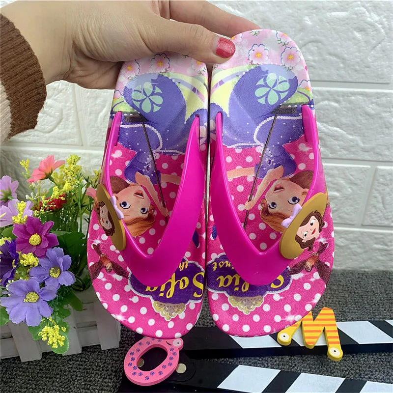 JY 2020 Summer Children girls Sofia with flower princess PVC beach Slippers Non-slip flip flop 26-39 2colors LS01