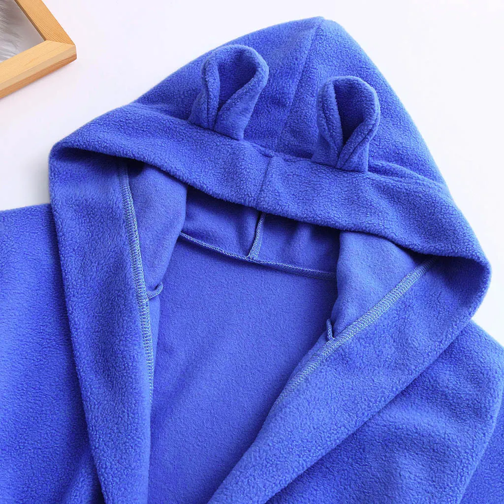 Одноцветные фланелевые халаты с капюшоном для маленьких мальчиков и девочек, ночная одежда для сна, банные халаты из мягкого смесового хлопка с длинными рукавами