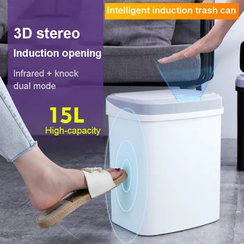 

15L Home Intelligent Trash Can Automatic Sensor Dustbin Smart Sensor Electric Waste Bins PP Plastic Eco-Friendly Dustbin Househo