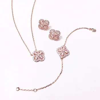 

AAA Quality Luxury Sets Jewelry Full CZ Zirconia Flower Pendant Necklace/Earrings/Bracelet Cute Clover Sets For Women