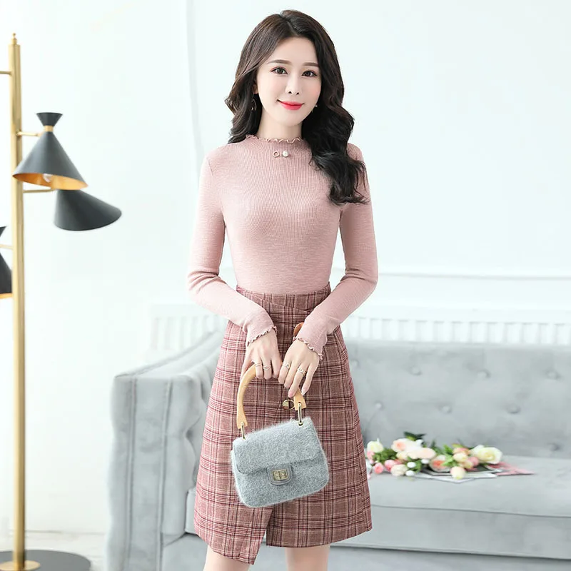 

Slit Trend Joint Elegant Fashion Casual Solid Color 2019 Winter Set/Suit Skirt