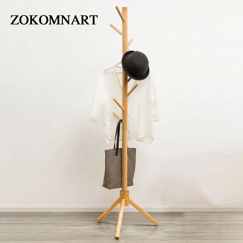

Bamboo Free Standing Coat Rack Stand Adjustable Coat Tree with 8 Hooks Easy Assembly Coat Hanger Stand for Hallway/Entryway
