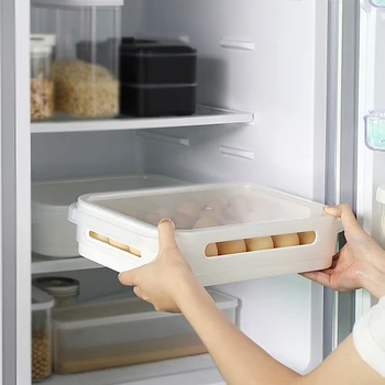 

Egg Box Handle With Lid Covered Stackable Dispenser Refrigerator Organizer 24 Grids Easy Clean Large Capacity Container Holder