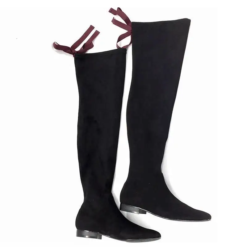 

Knee High Boots High Heels Shoes Over Knee Women's Shoes Long Boots Student Flat Bottom Elastic Overknee Boots