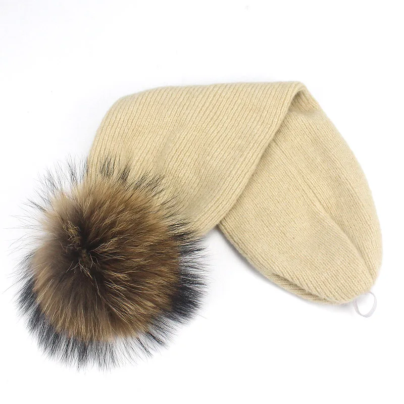 E Зимний шейный шарф Skullies Beanies, шапка двойного назначения с натуральным меховым помпоном для женщин, вязаный толстый теплый Модный повседневный шарф Beanies - Цвет: E