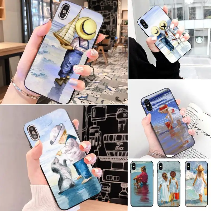 Motirunner Oil Painting-Kid By The Sea Black Phone Case Hull For IphoneX XS 11 11Pro 5 5s SE 6 6s Plus 7 8 2020 | Мобильные телефоны