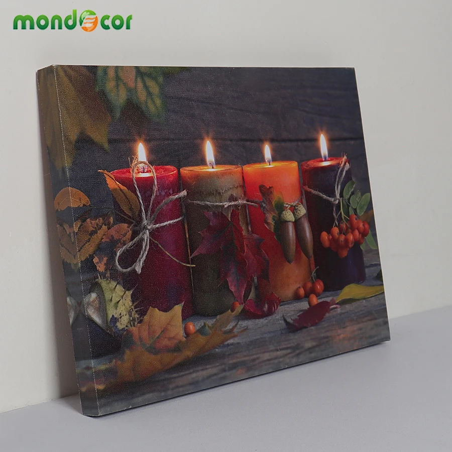 

LED Light Candles Canvas Painting Home Decor Vintage Poster and Prints Wall Picture for Living Room Bedroom Romantic Mural Lamps