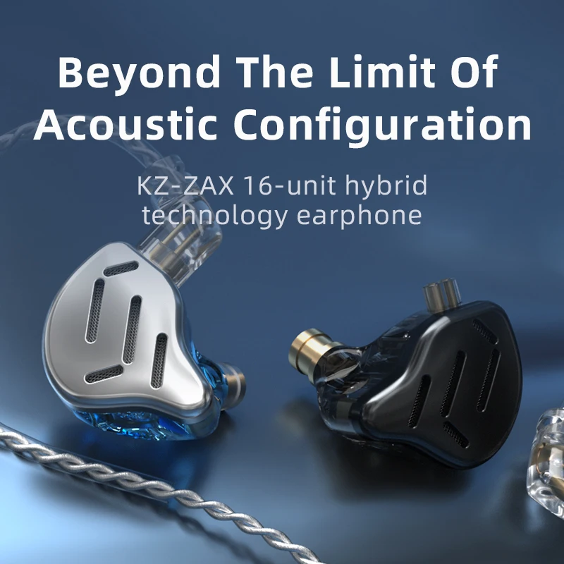 Наушники вкладыши KZ ZAX 16 драйверов 7BA + 1DD гибридные Hi Fi наушники с шумоподавлением