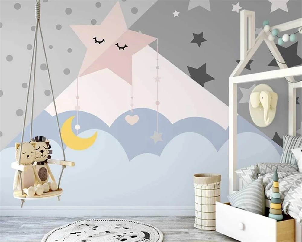 

beibehang Customize new nordic hand-painted starry sky wallpaper cute moon children's room background wall papers home decor