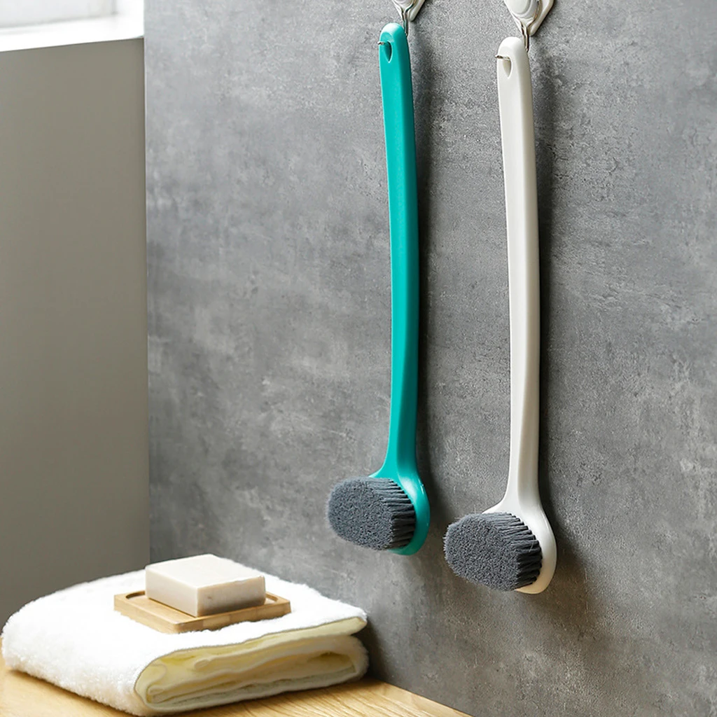 Back Scrubber Shower Brushing Long Handle Exfoliating Skin Brush Cleaning Exfoliation Shower Helper - White / Green