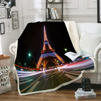 

Paris Tower Throw Blanket City Night View Sherpa Fleece Blanket on Sofa Bed Boy Nap Warm Cozy Blanket 150x200cm for Home Travel