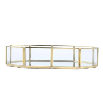 

Tasty Gold Metal Glass Jewelry Display Tray / Cosmetic Storage Box Organizer / Entry Way Tray