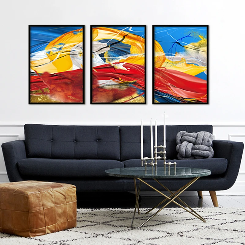 

Handmade painting Nordic Abstract Red Yellow Blue Canvas Painting Poster Modern Wall Art for Living Room Decor