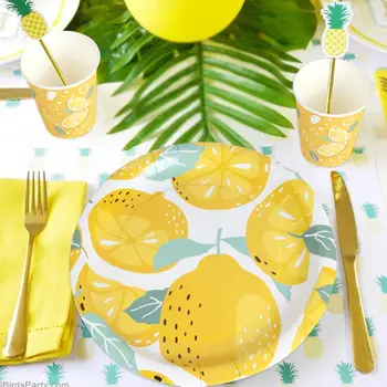 

Lemon Disposable Tableware Lemon Paper Plate Cup Napkin Birthday Party Decoration Kids Summer Tropical Birthday Party Supplies