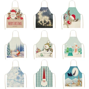 

1Pcs Christmas Dree Snowman Printed Cleaning Aprons Home Cooking Kitchen Apron Cook Wear Cotton Linen Adult Bibs 53*65cm MX0005