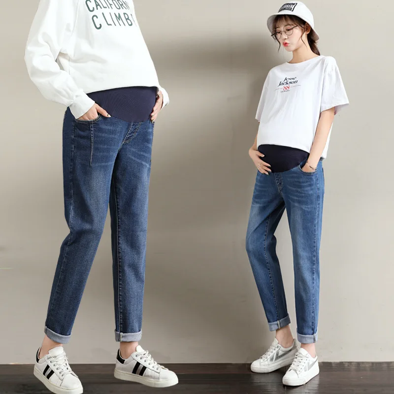 

L-6XL Pregnant Women Pants Autumn Jeans Loose Wide Leg Plus Fat Maternity Pants Pregnant Stomach Lift Pregnancy Pants Premaman