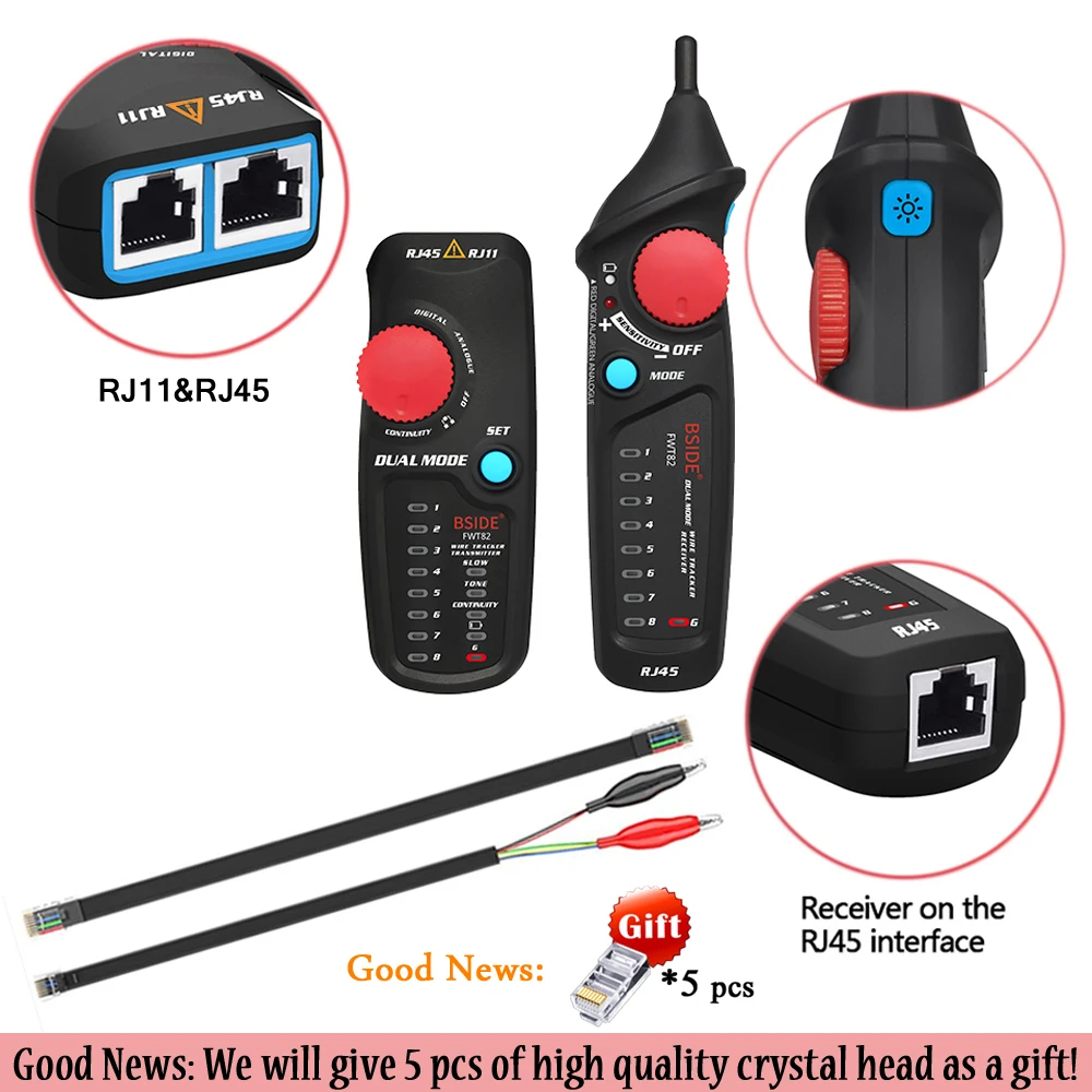 FWT82 Network Cable Tester Line Finder Ethernet LAN Network Cable Telephone Line Tester for Network Cable Collation Continuity Checking Wire Tracker