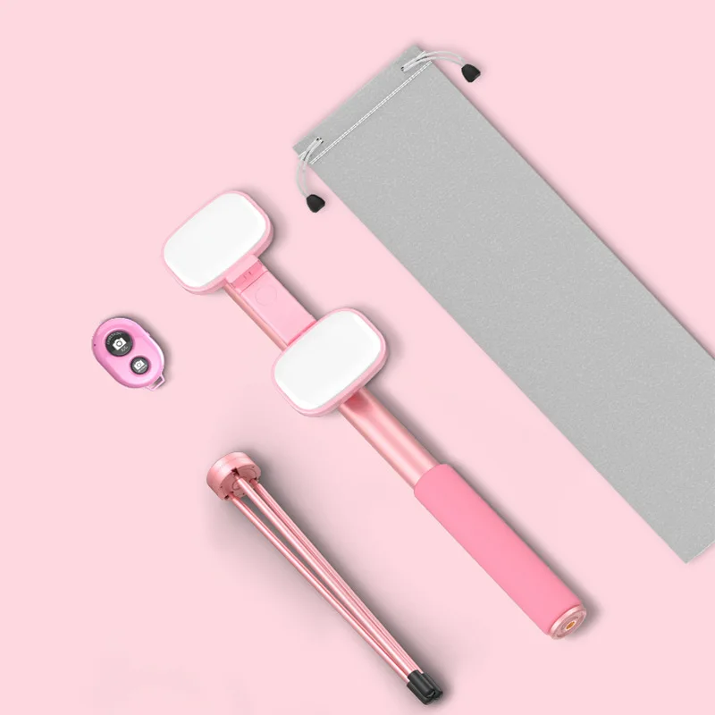 

Bluetooth Selfie Rod LED Fill Light Handheld Stand Balance Photo Pink Tripod Selfie Stick Outdoor Adjustable Tripod Stand Live