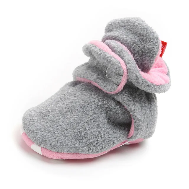 flannel grey pink Лидер продаж; хлопковые удобные милые носки с мягкой подошвой для малышей; обувь со звездами для малышей; теплые высокие ботиночки; теплая детская обувь для малышей - Цвет: flannel grey pink