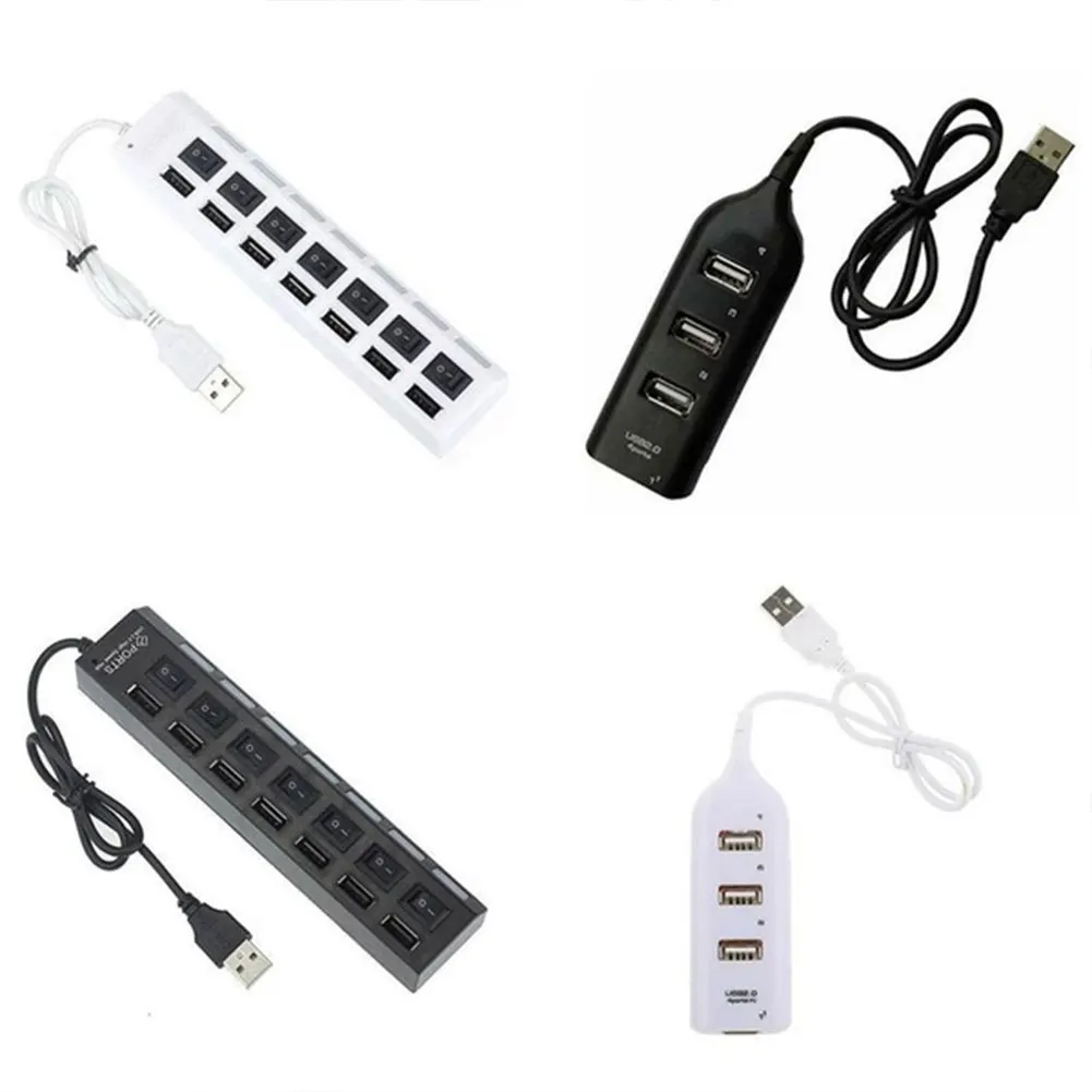 High Speed 7 Ports Hub Led Usb 2.0 Adapter Hub Multi-Port Socket Powered On/off Switch Charger Splitter 4 Ports For Pc Lap. 