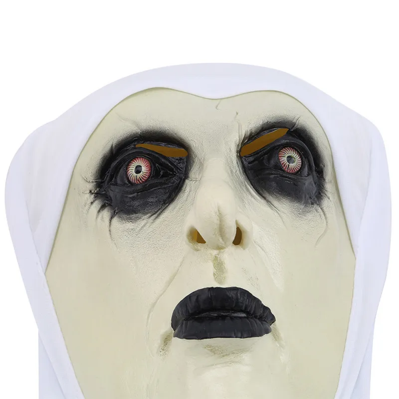 Nun латексная маска с головным шарфом распятие террор маска для лица страшный Косплей триллер Antifaz Para Fiesta ужас тушь для ресниц гримаса