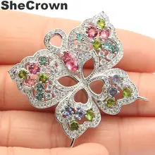 37x37 мм Многоцветная Бабочка Турмалин Перидот фиолетовый Танзанит CZ Подарок серебряная брошь