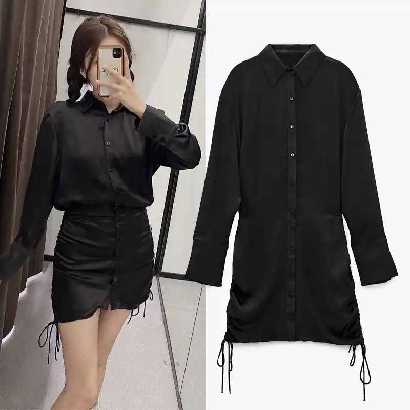 black satin button up