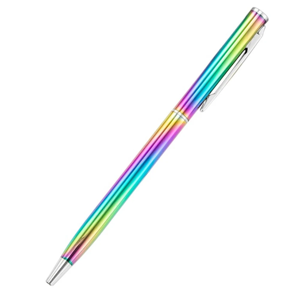 Радужная цветная тонкая металлическая Выдвижная шариковая ручка с черными чернилами, гладкая ручка для письма, офисные школьные принадлежности, 1 мм - Цвет: Silver