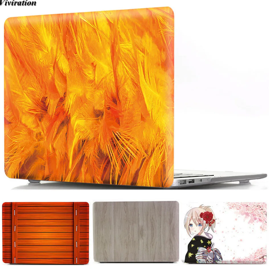 Fashion Feather Prints Laptop Replace Shell For MacBook Air 11 13 Pro 13 15 Mac Retina 12 13 15 A1534 Plastic Women Laptop Case