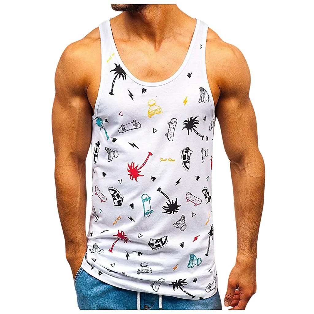 Camiseta sin mangas Hawaiana para hombre, para la playa sin mangas Camiseta deportiva, ropa de gimnasio para hombre, chaleco sin mangas con estampado de culturismo, regata masculina
