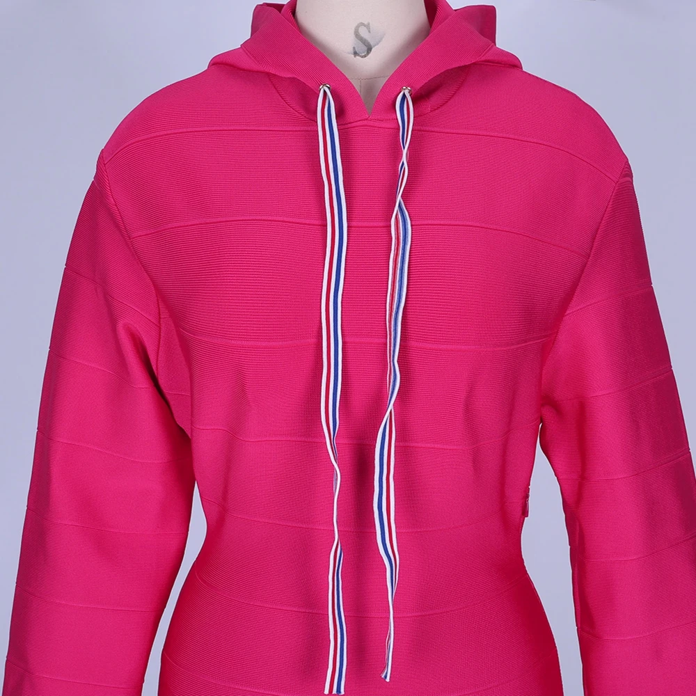 Ocstrade розовый круглый шеи с длинным рукавом мини-платье повязки SW073-Pink