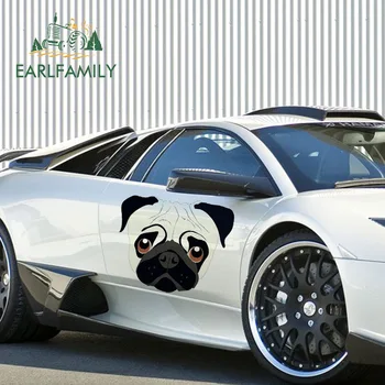 

EARLFAMILY 43cm x 34cm for PUG Dog Cartoon Car Sticker Car Assessoires Windows Refrigerator Motorcycle Decals Motorcycle