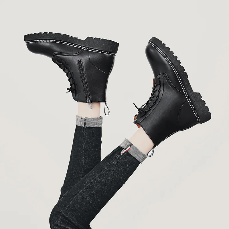 

Autumn And Winter New Style Women's plus Velvet Martin Boots British Style Mid-top Worker Boot Outdoor Girl'S Snow Boots