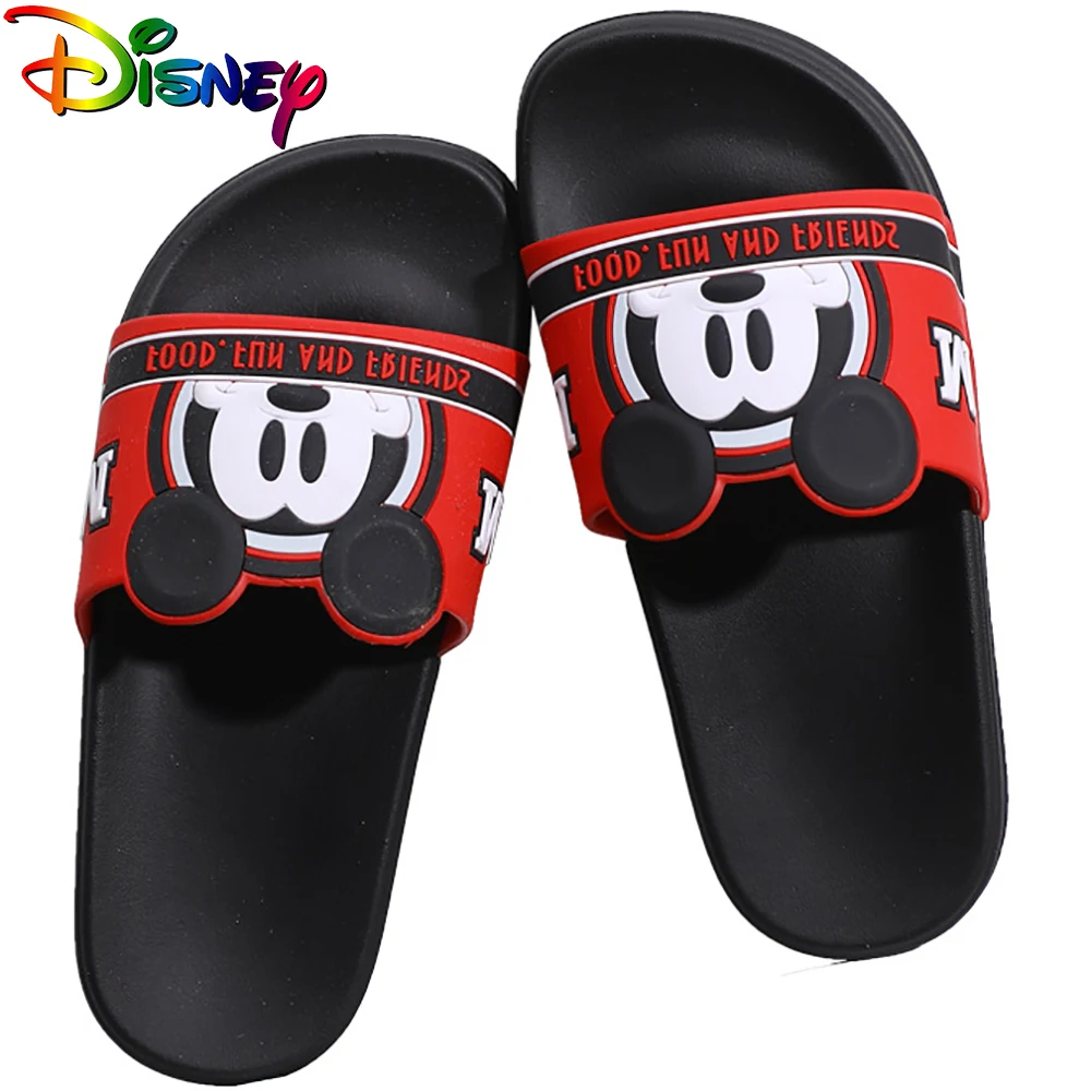 Disney Kids Cartoon Mickey Mouse Slippers Baby Boys Summer Breathable Nonslip Sandals Shoes For Child Casual Soft Leather Flats