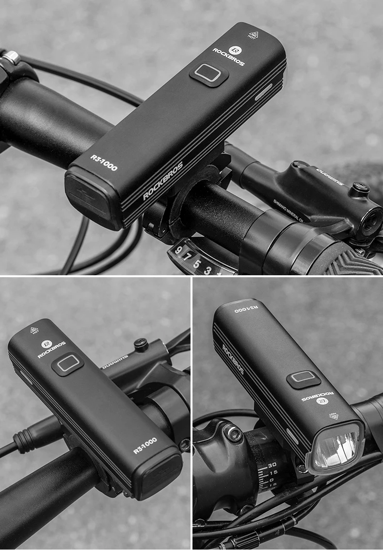ROCKBROS จักรยาน1000Lumen 4800MAh จักรยานไฟหน้าไฟฉาย Power Bank Handlebar USB ชาร์จ MTB Highlight