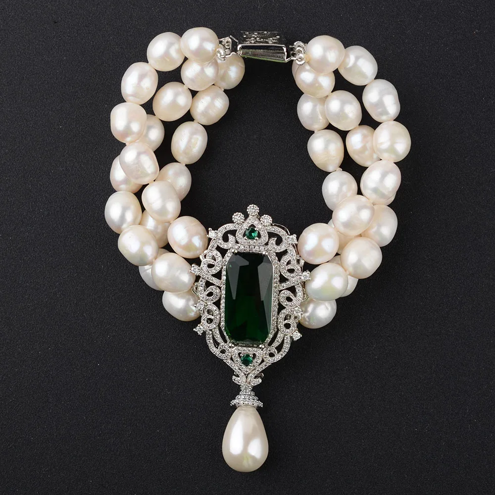 Women's 8&quot White Rice Pearl Bracelet CZ Connector | Украшения и аксессуары